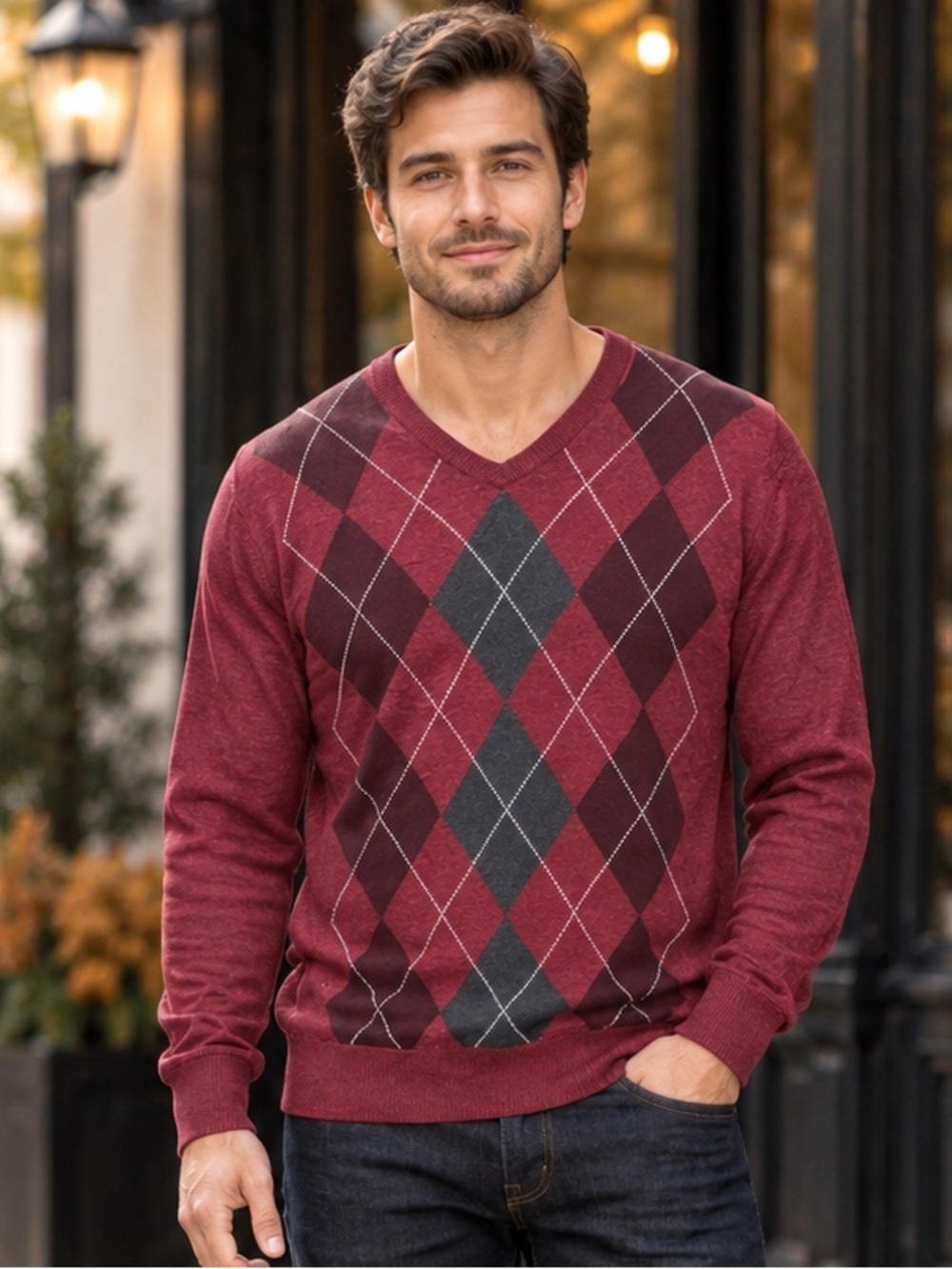 croft & barrow Men's V-Neck Argyle Sweater - Size L